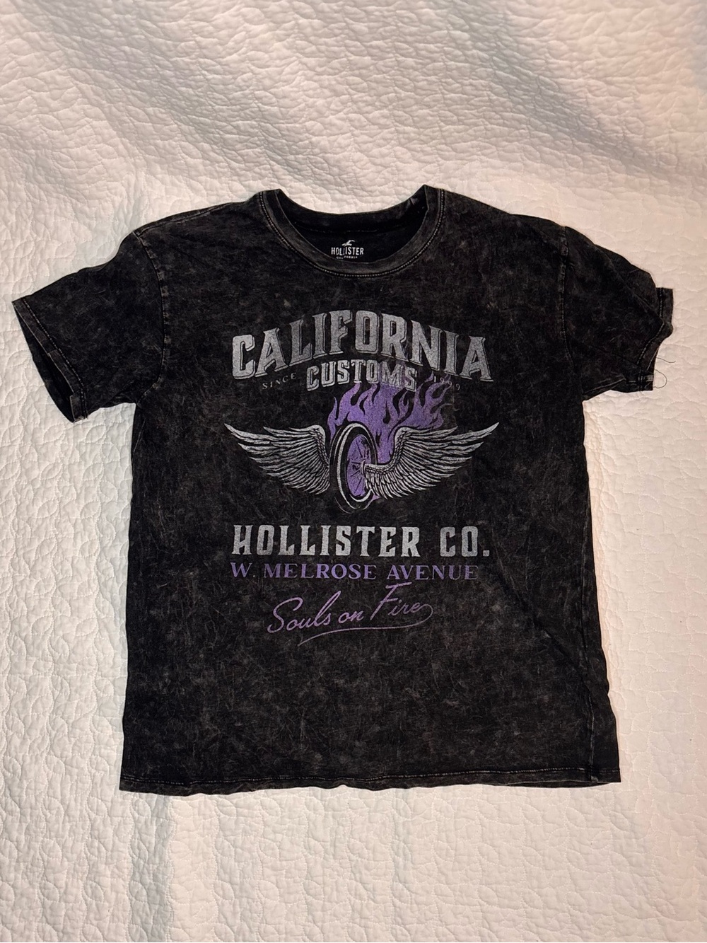 Hollister Co. California Customs Graphic Tee Acid Wash Black XS